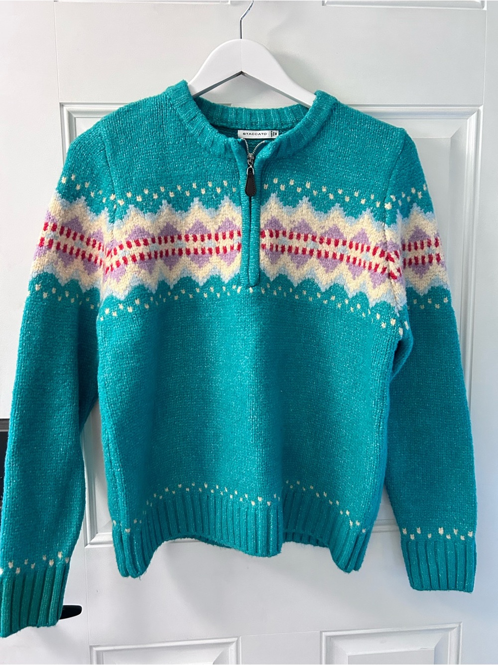 Staccato Teal Fair Isle Half-Zip Sweater
